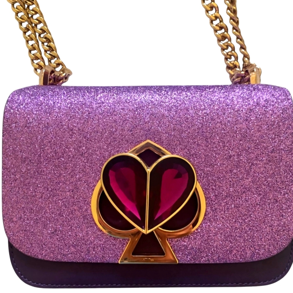 Kate Spade Nicola Twistlock Glitter Leather Purple & Lilac Shoulder Bag NWT